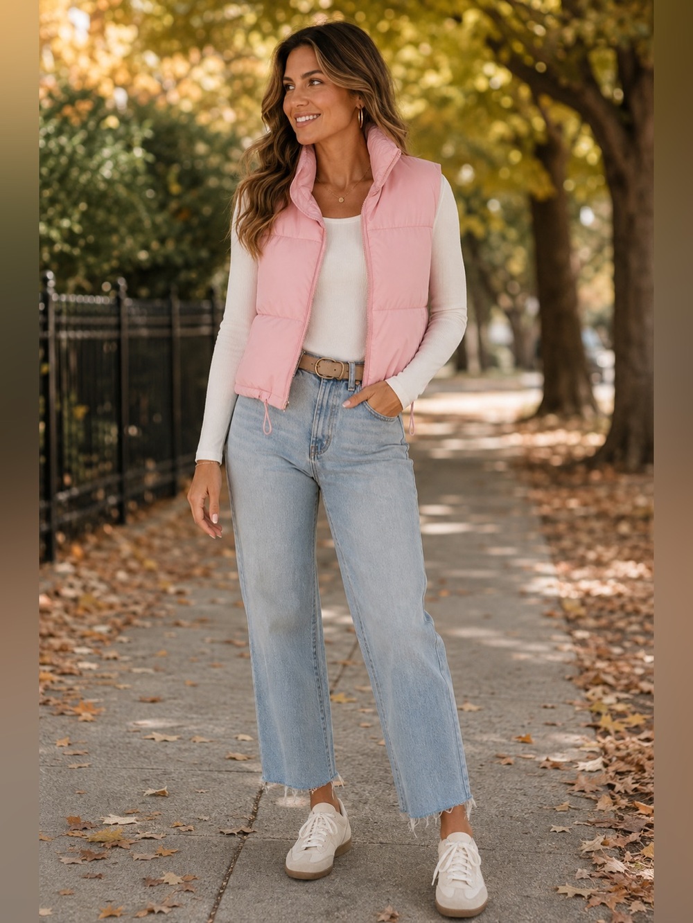 Blush Pink Cropped Puffer Vest Drawstring Hem